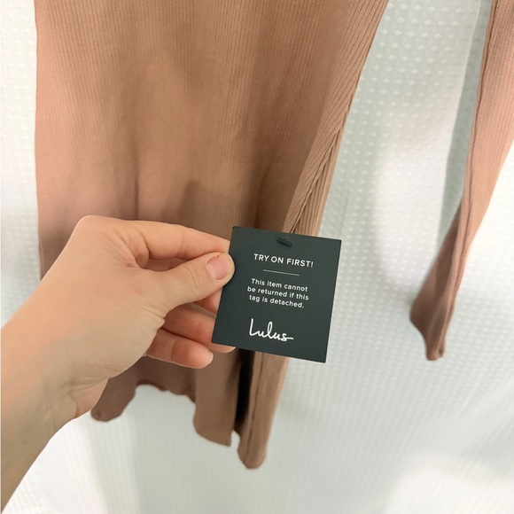Lulus Sweet Season Tan Ribbed Mock Neck Bodycon Mini Dress Long Sleeve XS NWT - Picture 8 of 11
